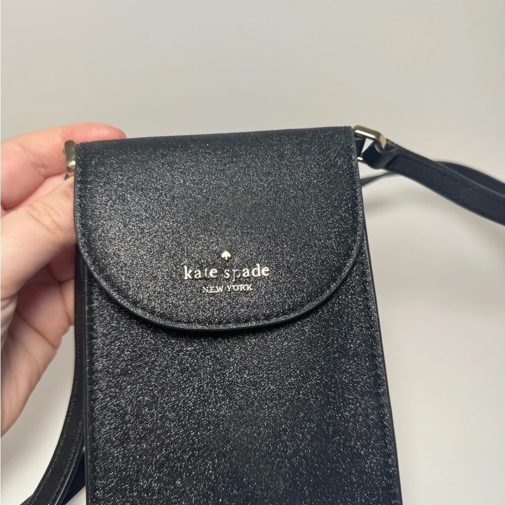 Kate Spade Cameron North South Black Glitter Phone Crossbody